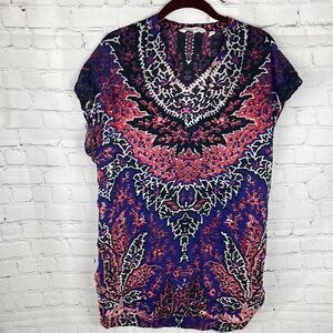 Athleta Purple Silk Blend Tunic Top Boho Print Size Small